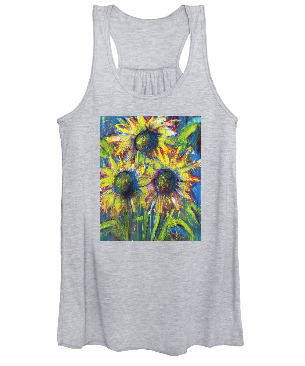 Sunflower Women's Tank Top featuring the painting Farmhouse Sunflowers by Joanne Herrmann