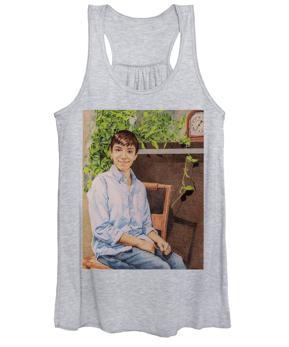 Portrait Women's Tank Top featuring the drawing Feeling the Afternoon Vibe by Kelly Speros