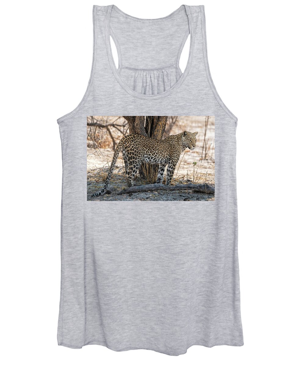 Africa Women's Tank Top featuring the photograph Female Leopard Standing under Tree by Betty Eich