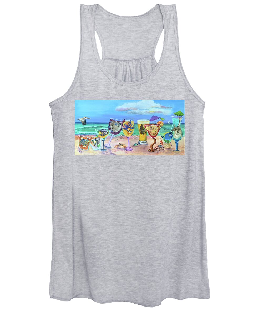Seascape Women's Tank Top featuring the painting Fiddlin' Around at the Beach Party by Linda Kegley