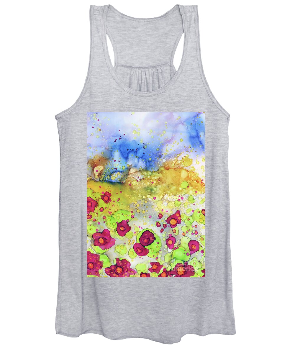 Whimsical Women's Tank Top featuring the painting Field of Red Poppies Painting by Joanne Herrmann