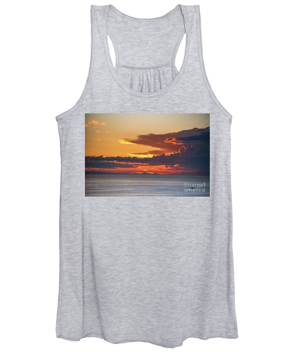Sunset Women's Tank Top featuring the photograph Fiery blaze painted sunset over Catalina Island by Abigail Diane Photography