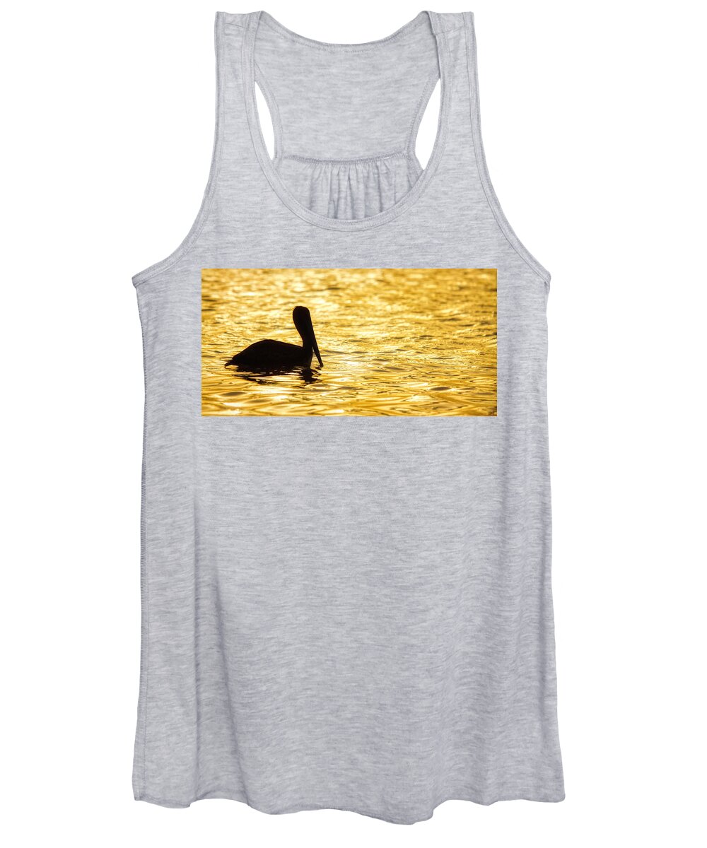 Pelican Women's Tank Top featuring the photograph Floating in gold by Tatiana Travelways