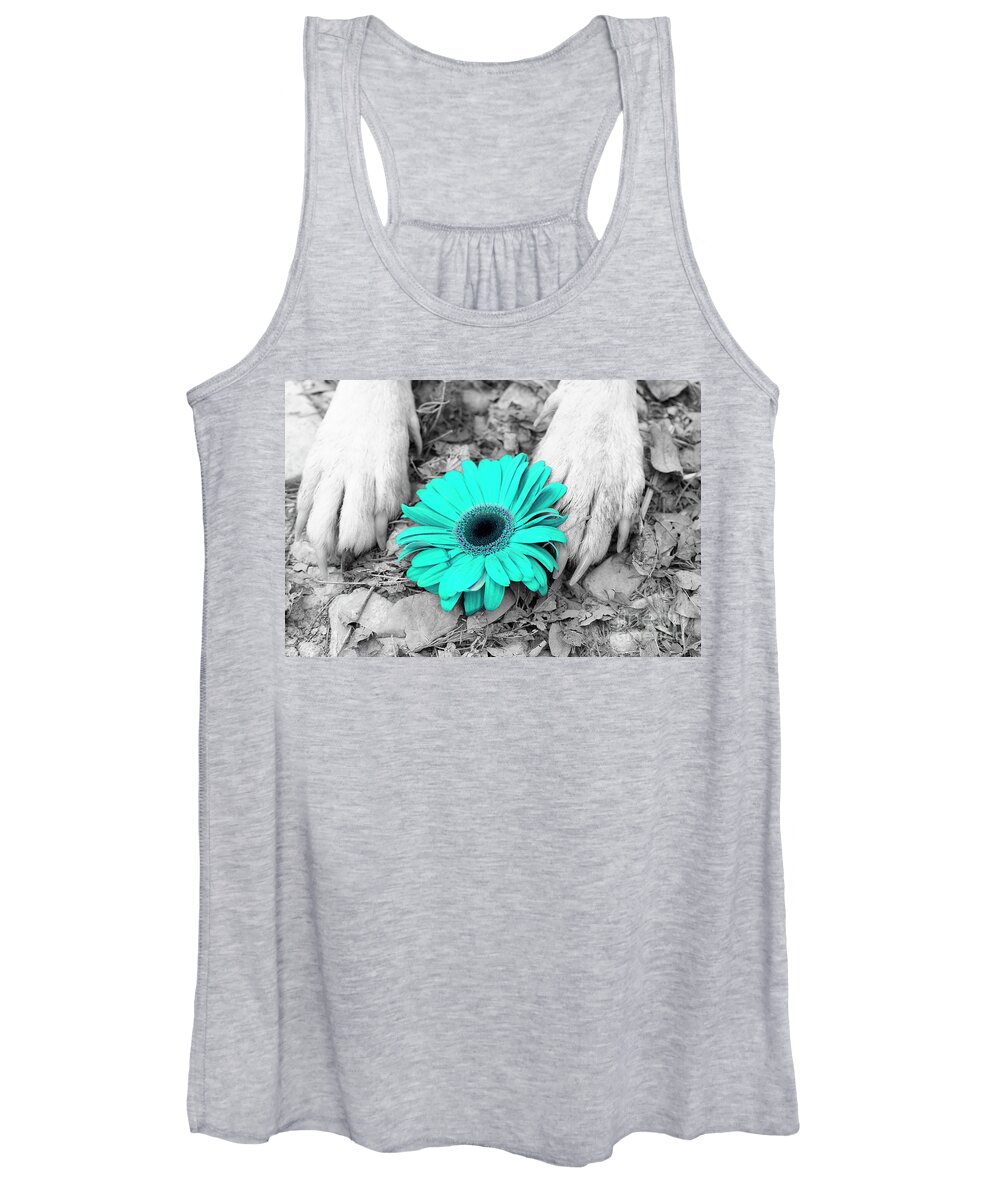 Dogs Women's Tank Top featuring the photograph Flower PAWER-turq by Renee Spade Photography