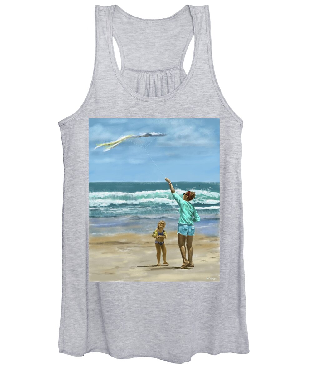 Beach Women's Tank Top featuring the digital art Flying The Beach Kite by Larry Whitler