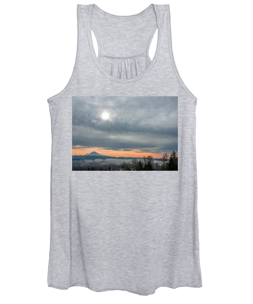 Mt. Rainier Women's Tank Top featuring the photograph Fog and Mt. Rainier by Jerry Cahill