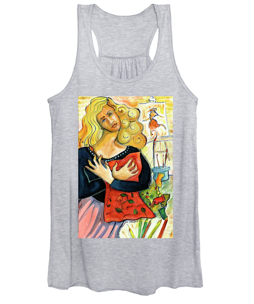 Portrait Women's Tank Top featuring the painting For the Love of Art by Catharine Gallagher