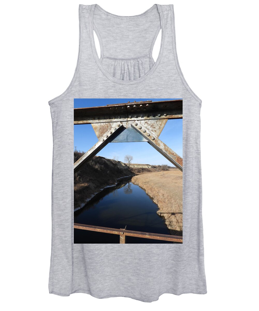Iron Bridge Women's Tank Top featuring the photograph Framed Tree Reflection by Amanda R Wright