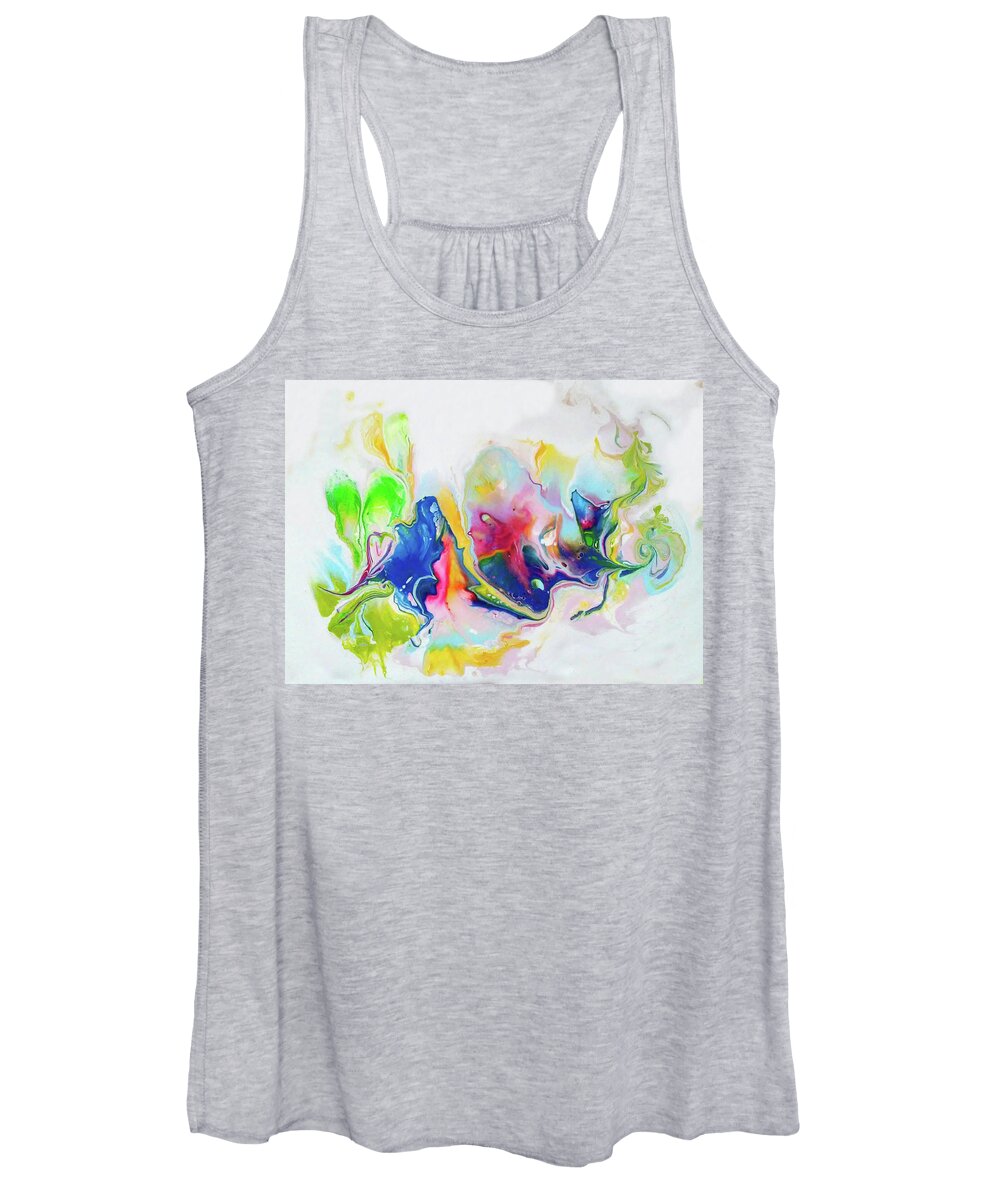 Colorful Abstract Heart Rainbow Colors Fluid Acrylic Paint Women's Tank Top featuring the painting Freeflow by Deborah Erlandson