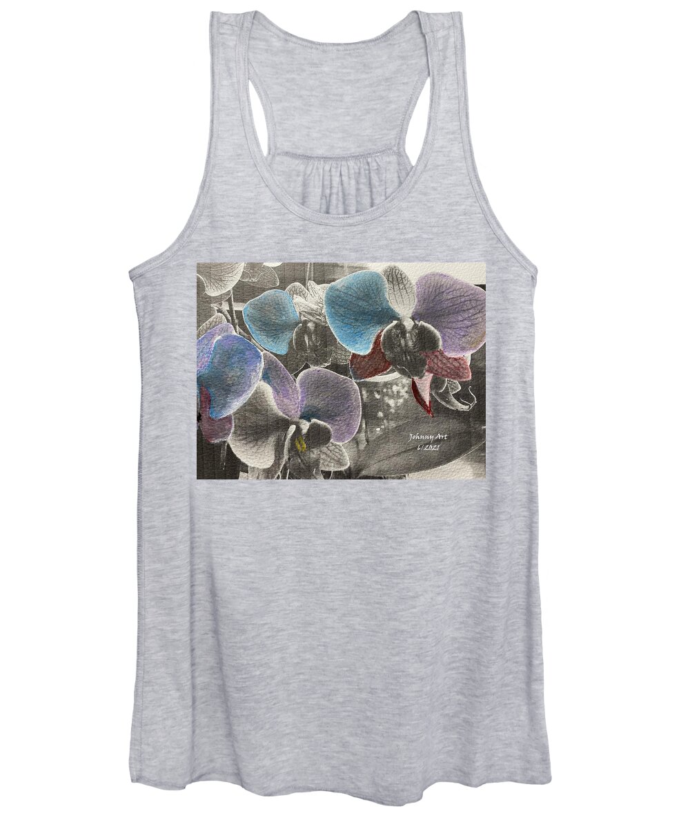 Color Enhanced Orchids St Augustine Florida Usa Women's Tank Top featuring the mixed media Fun Stuff 2 by John Anderson