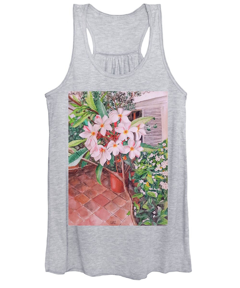 Watercolor Women's Tank Top featuring the painting Garden with flowers by Carolina Prieto Moreno