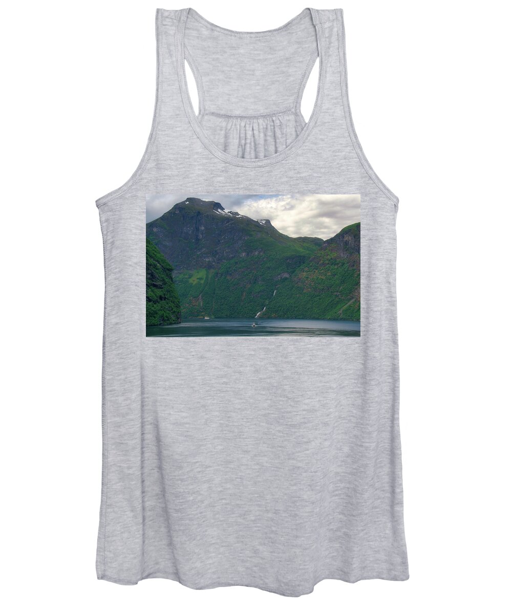 Boat Women's Tank Top featuring the photograph Geirangerfjord in Norway by Matthew DeGrushe