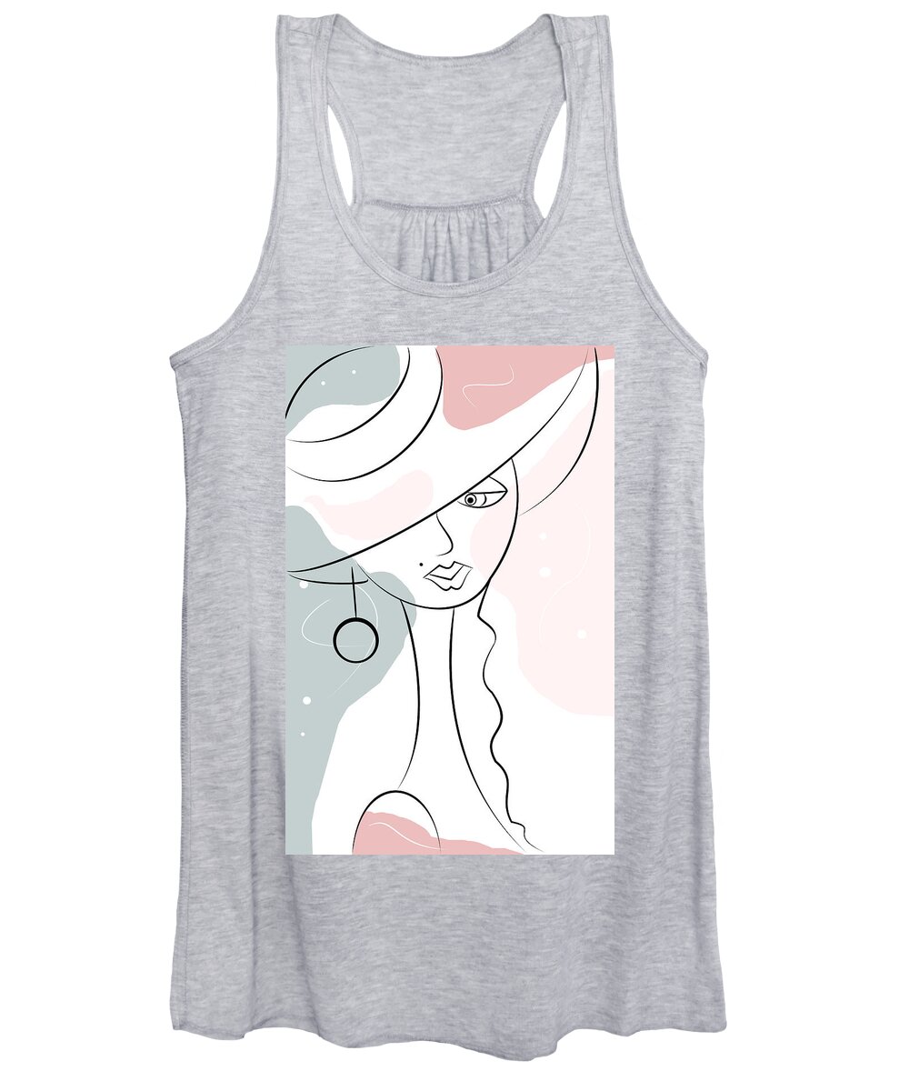 Line Art Women's Tank Top featuring the painting Girl number one by Sannel Larson