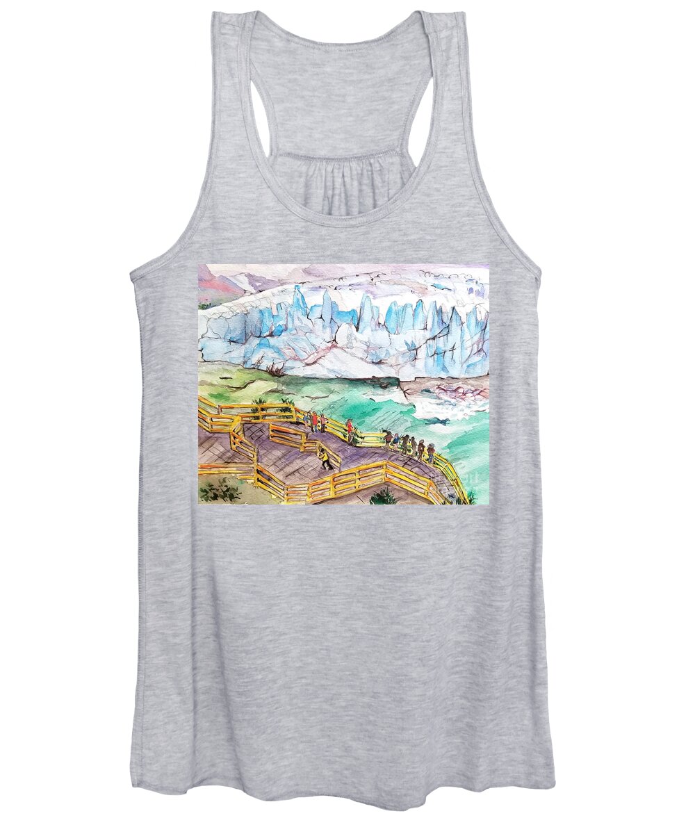Watercolor Brush Painting Glaciers Icebergs Ocean Brush Painting Women's Tank Top featuring the painting Glaciers by Leslie Ouyang