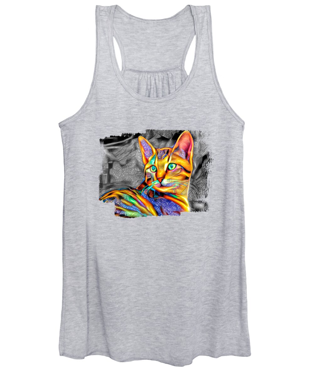 Bengal Cat Women's Tank Top featuring the photograph Glowing Bengal Cat SC by Elisabeth Lucas
