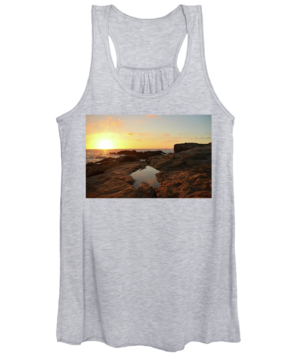  Women's Tank Top featuring the photograph Glowing Sunset over the Tide Pools by Matthew DeGrushe