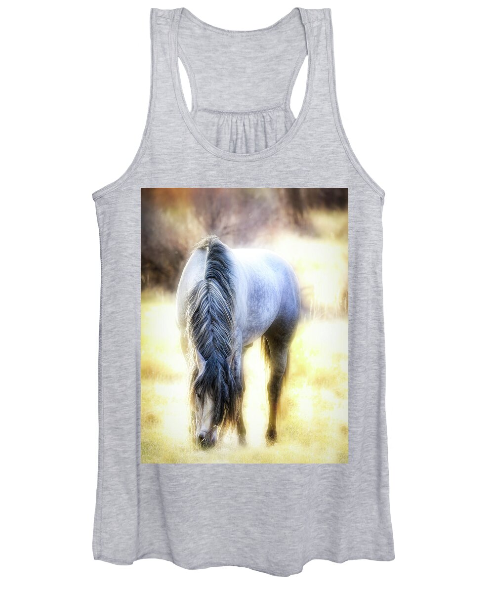 Glowing Wild Horse Women's Tank Top featuring the photograph Glowing Wild Horse North Dakota by Dan Sproul