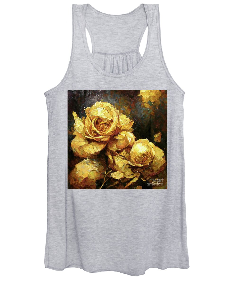 Yellow Roses Women's Tank Top featuring the painting Gold Roses by Tina LeCour