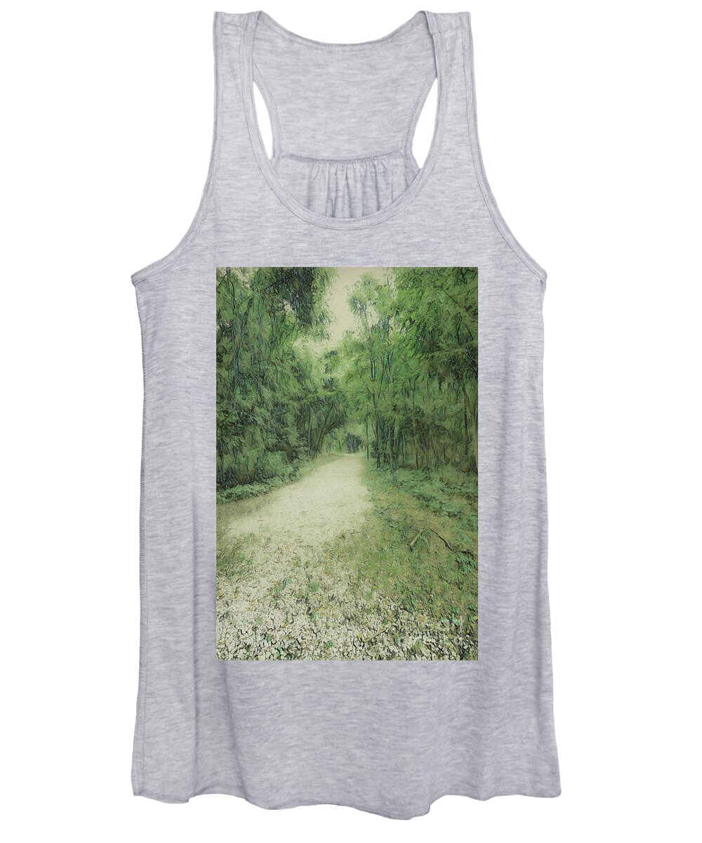 Forest Women's Tank Top featuring the digital art Gravel Road into the Forest by Bentley Davis
