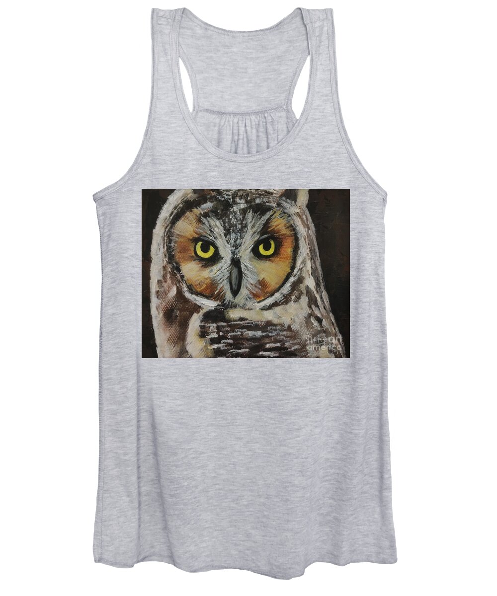 Owl Women's Tank Top featuring the painting Great Horned Owl by Lisa Dionne