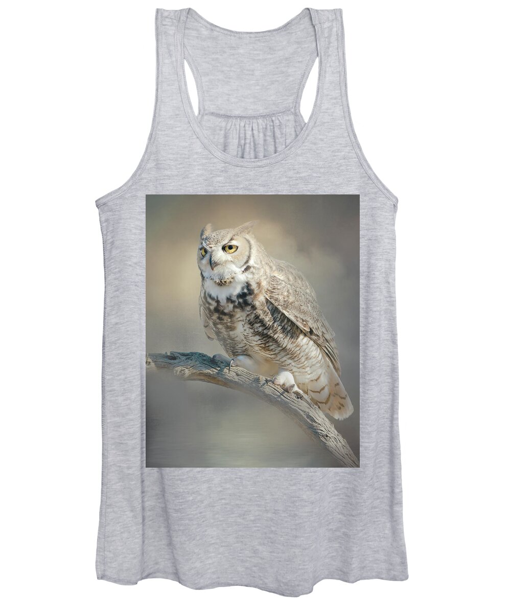 Black Cactus Women's Tank Top featuring the digital art Great Horned Owl by Steve Kelley