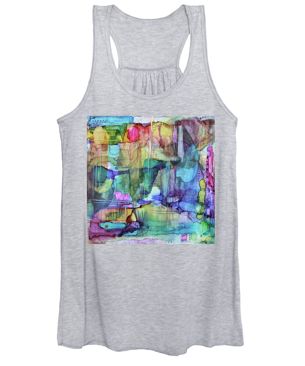 Abstract Women's Tank Top featuring the painting Green Cow by Winona's Sunshyne