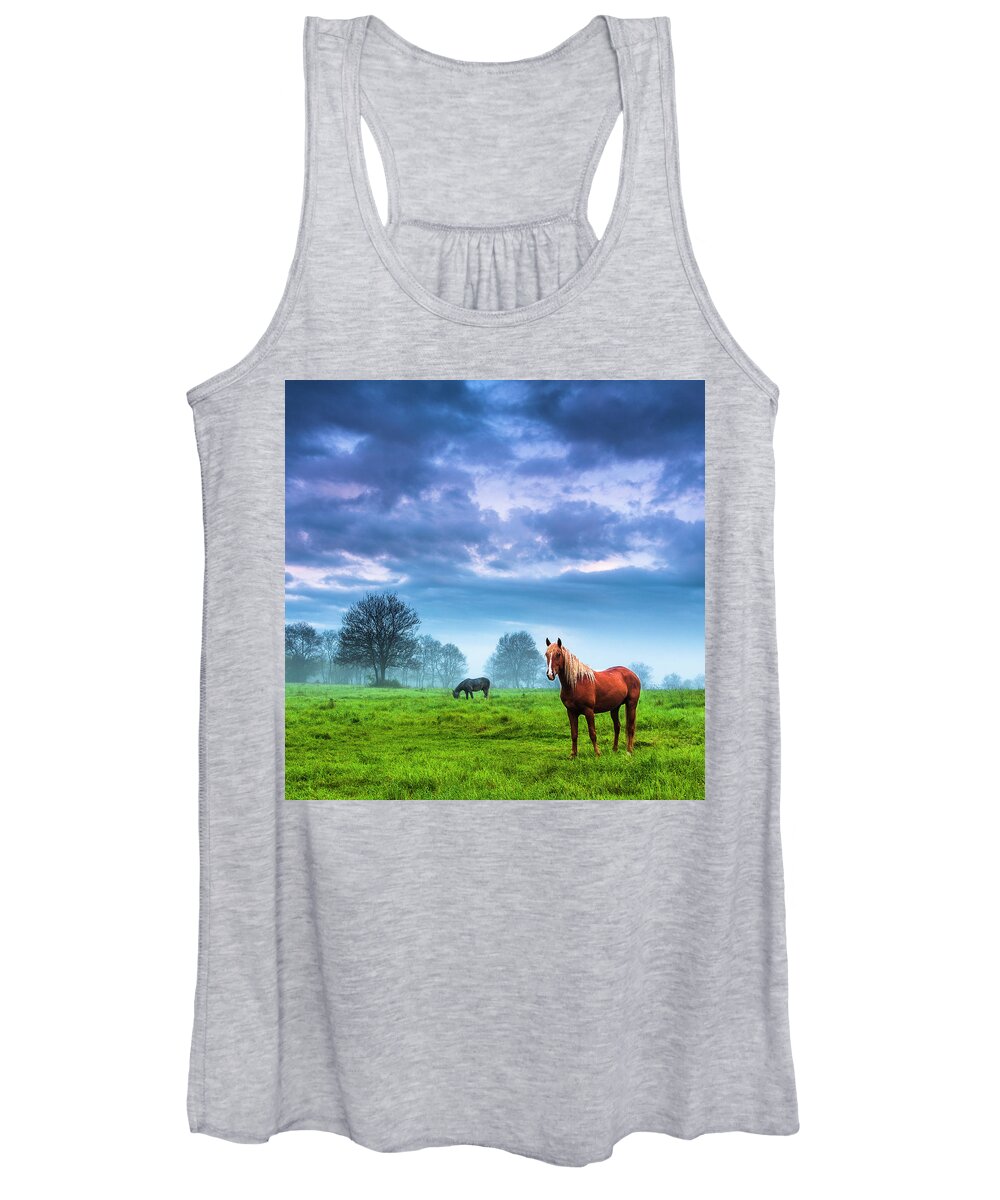 Fog Women's Tank Top featuring the photograph Green Morn by Evgeni Dinev