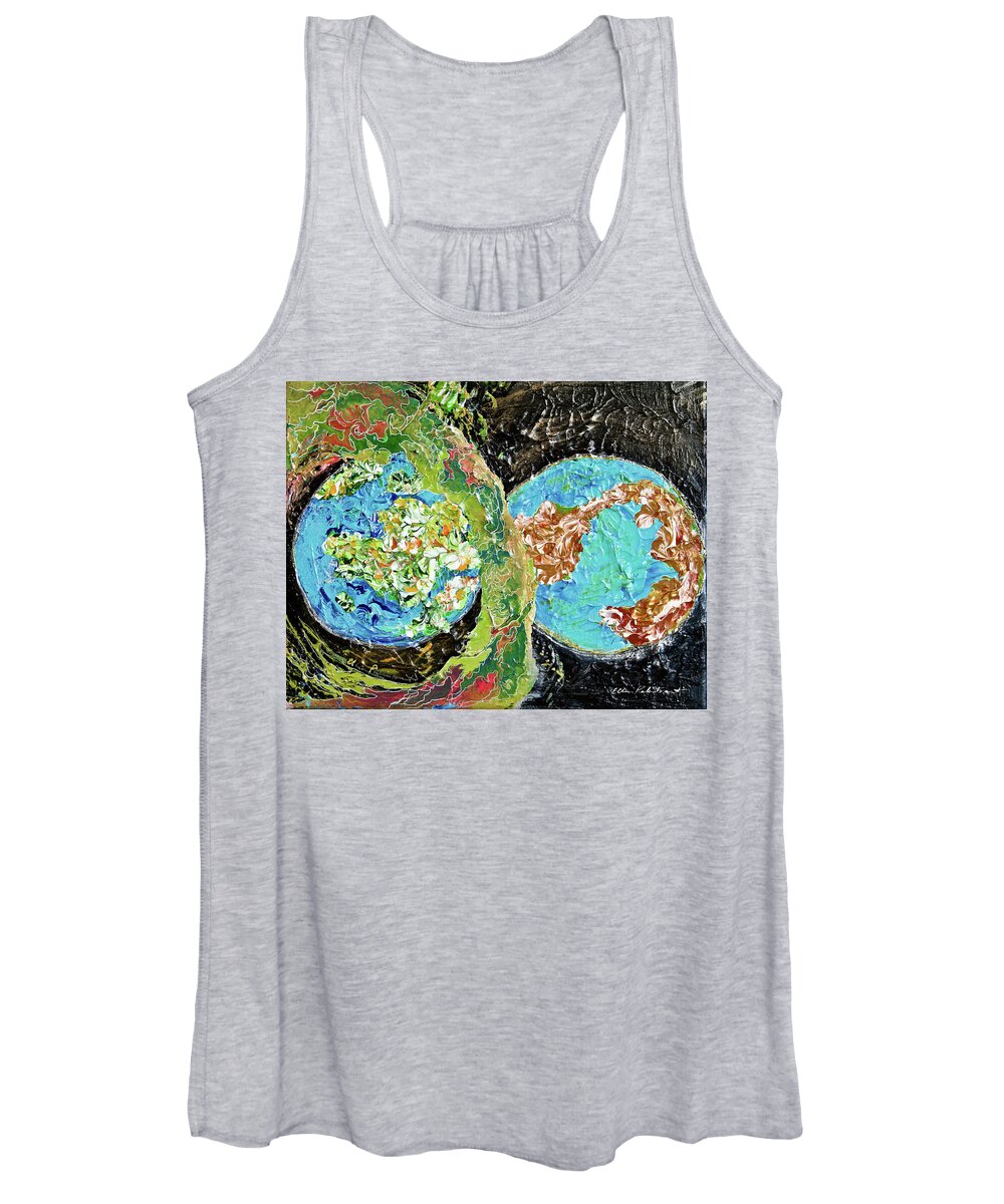 Wall Art Women's Tank Top featuring the painting Haloing Earth - Horizontal by Ellen Palestrant