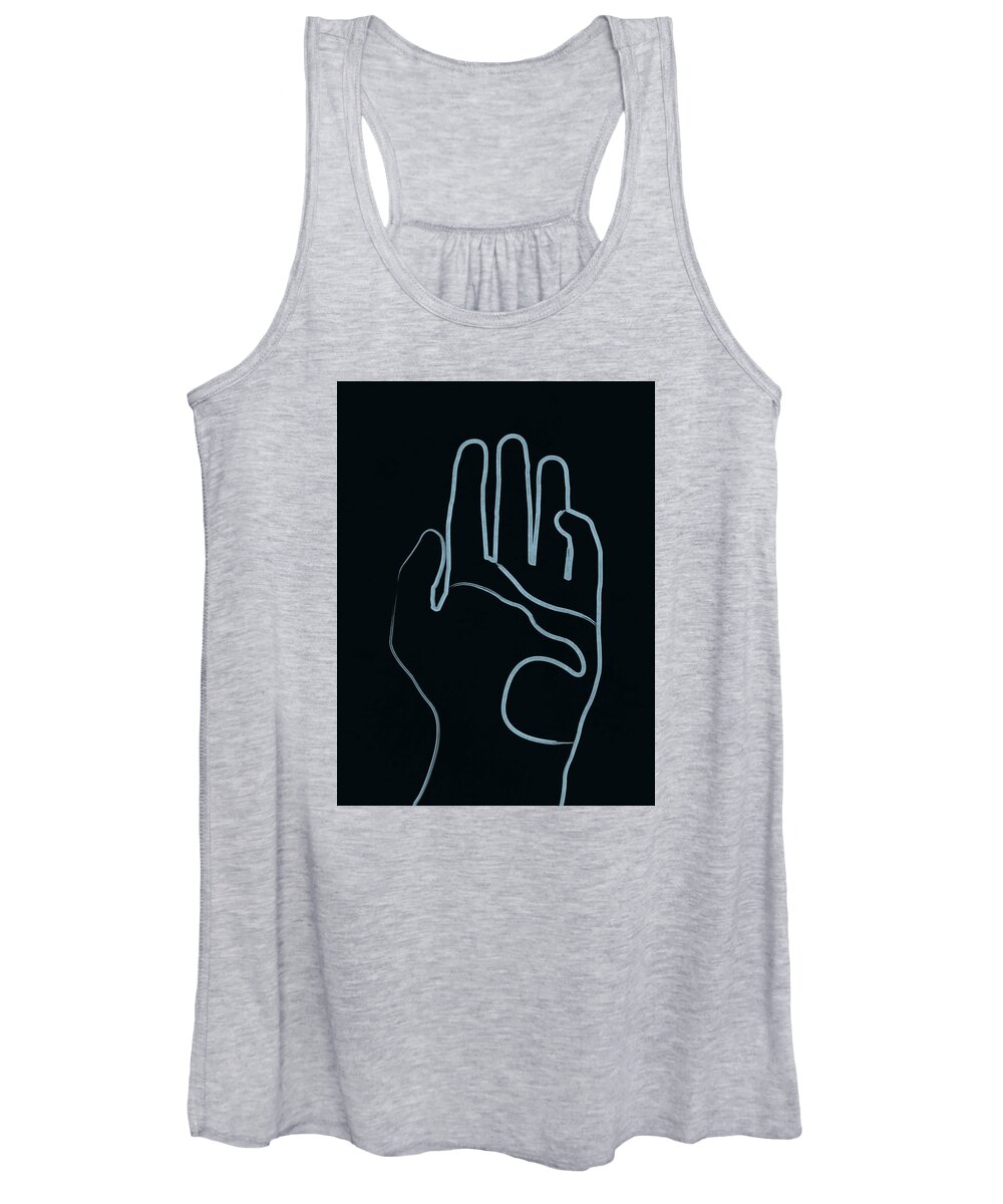 Hand Women's Tank Top featuring the mixed media Destiny is in your hands - Minimal Line Art - Blue by Studio Grafiikka