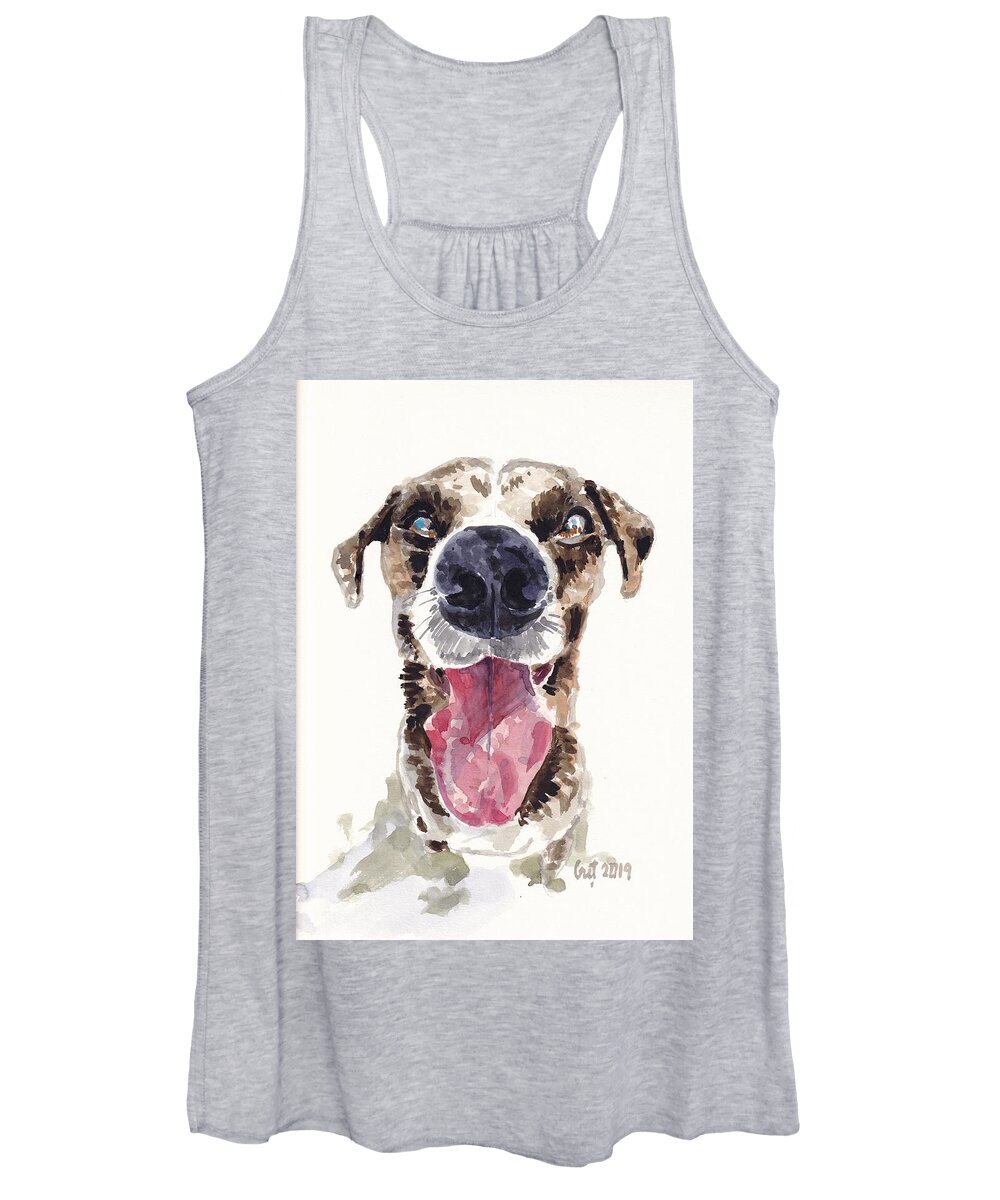 Watercolor Women's Tank Top featuring the painting Happy Dog by George Cret