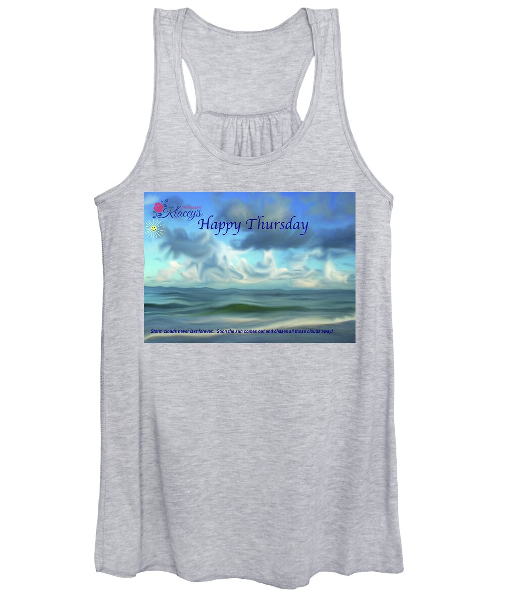 Happy Women's Tank Top featuring the digital art Happy Thursday Beach Time by Linda Ritlinger