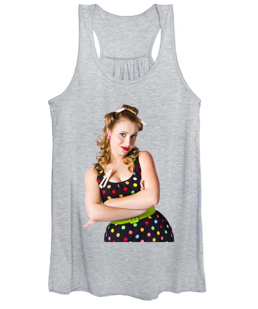 Retro Women's Tank Top featuring the photograph Happy young housewife by Jorgo Photography
