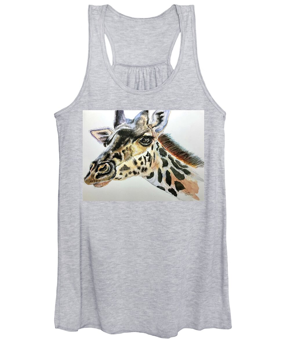 Giraffe Women's Tank Top featuring the painting Hasina by Cynthia Sorensen