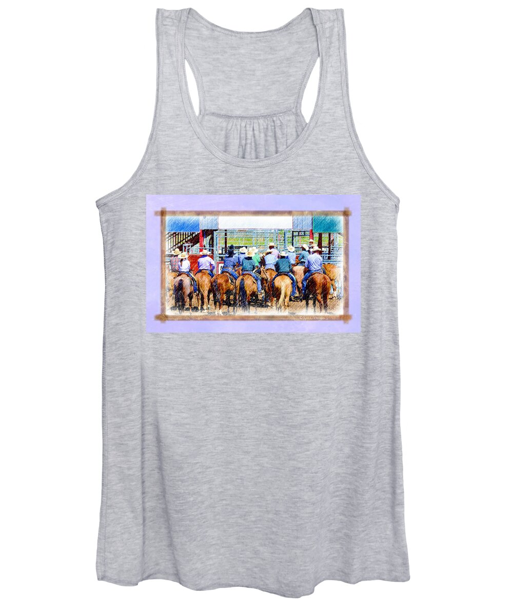 Horses Women's Tank Top featuring the mixed media Hats and Rumps Listen Up by Kae Cheatham