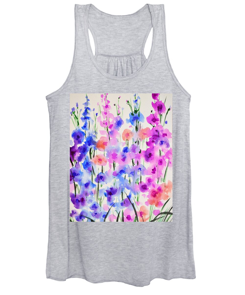 Hollyhocks Women's Tank Top featuring the painting Hollyhocks 2 by Amy Giacomelli