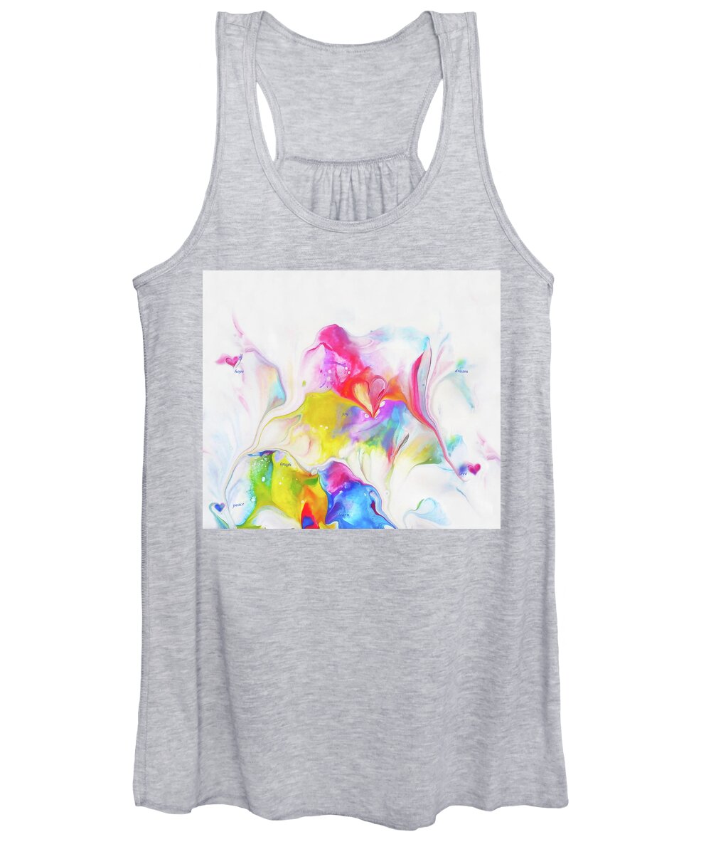 Colorful Women's Tank Top featuring the mixed media Hope Joy Love by Deborah Erlandson