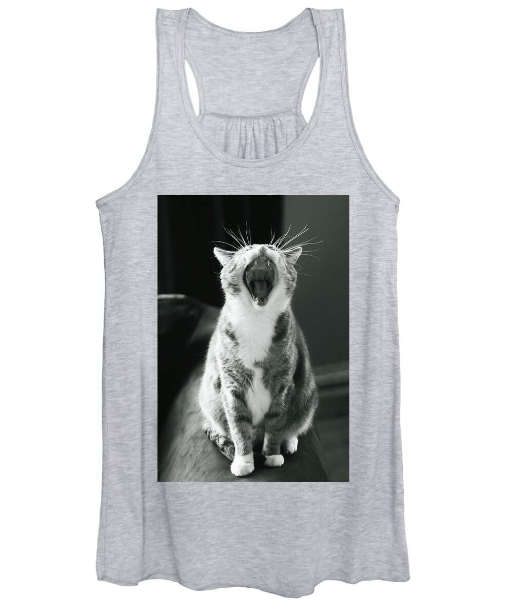 Black And White Women's Tank Top featuring the photograph The House Lion by Wes Hunt