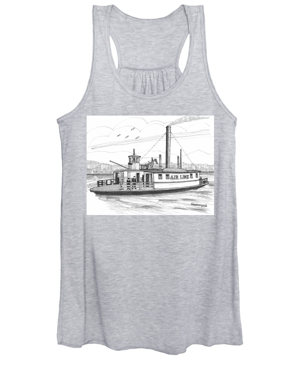 Airline Ferry Boat Women's Tank Top featuring the drawing Hudson River Steam Ferry Boat Airline by Richard Wambach