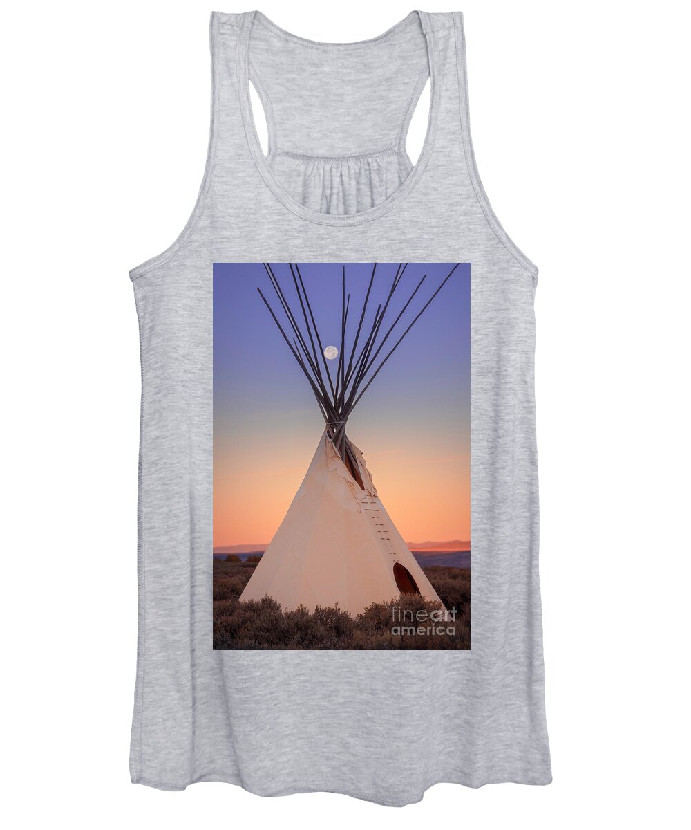 Taos Women's Tank Top featuring the photograph Hunter Moon over white Tipi by Elijah Rael