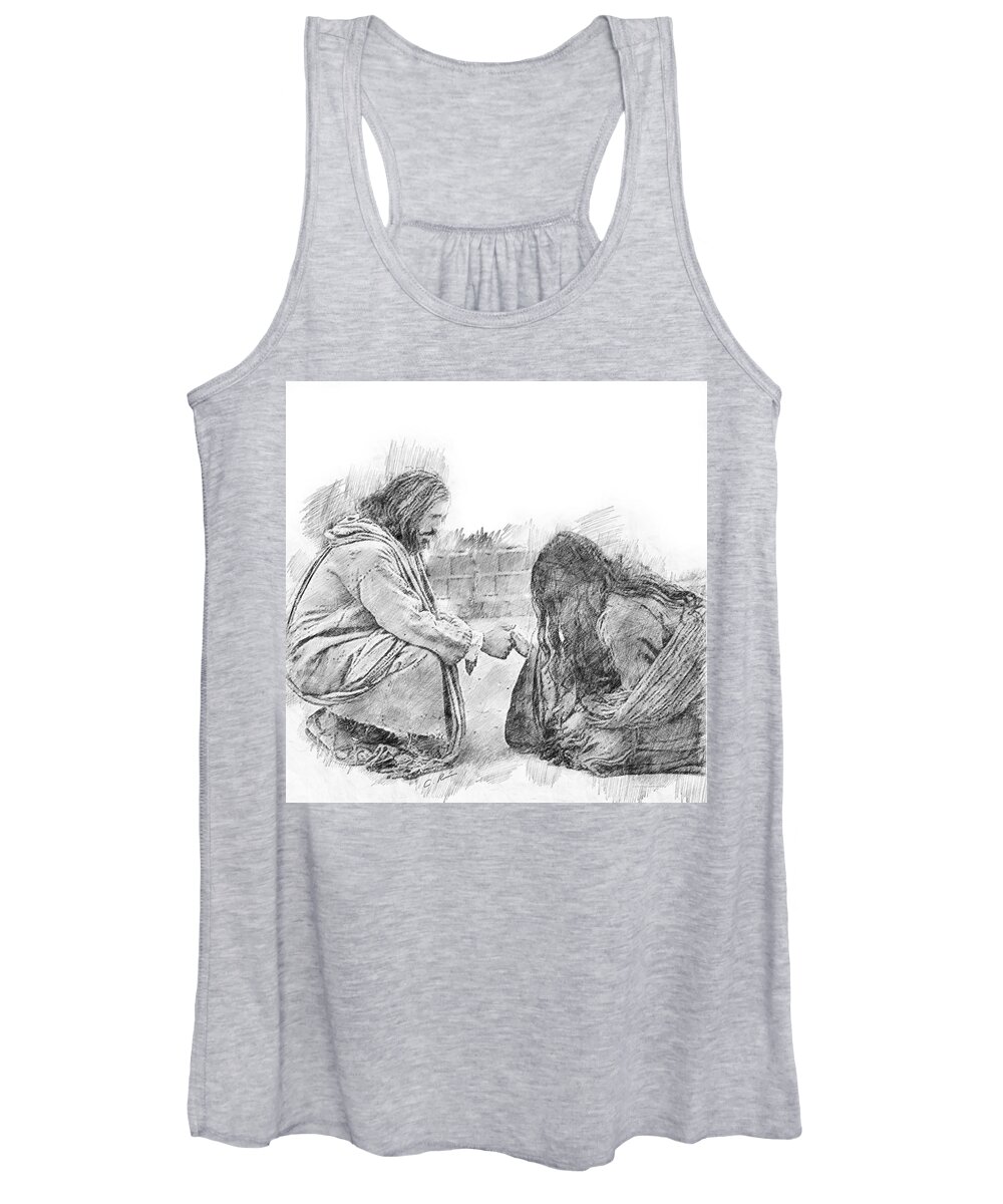Mary Women's Tank Top featuring the drawing I Forgive Your Sins by Charlie Roman