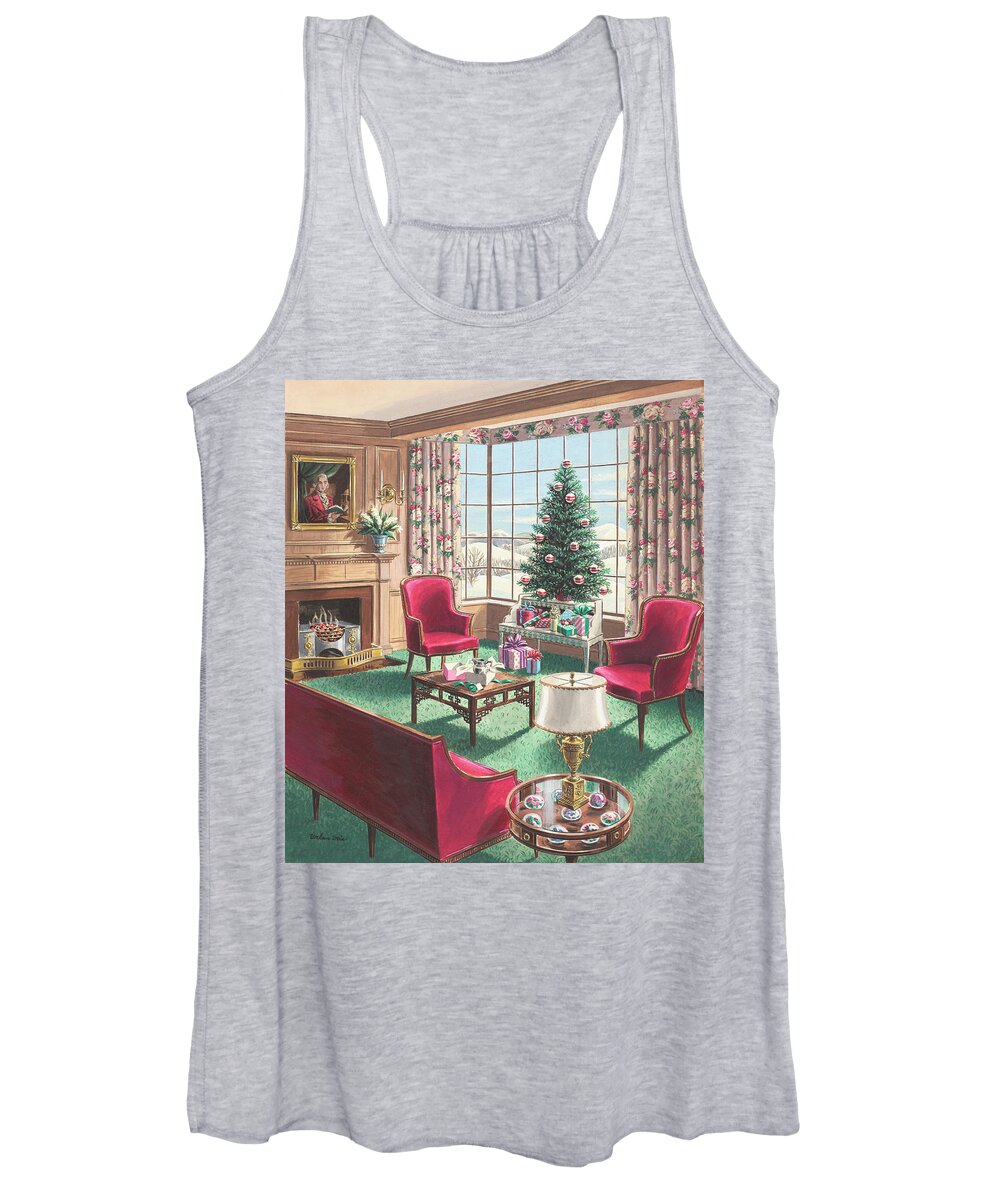  Women's Tank Top featuring the painting Illustration of a Christmas Living Room Scene by Urban Weis