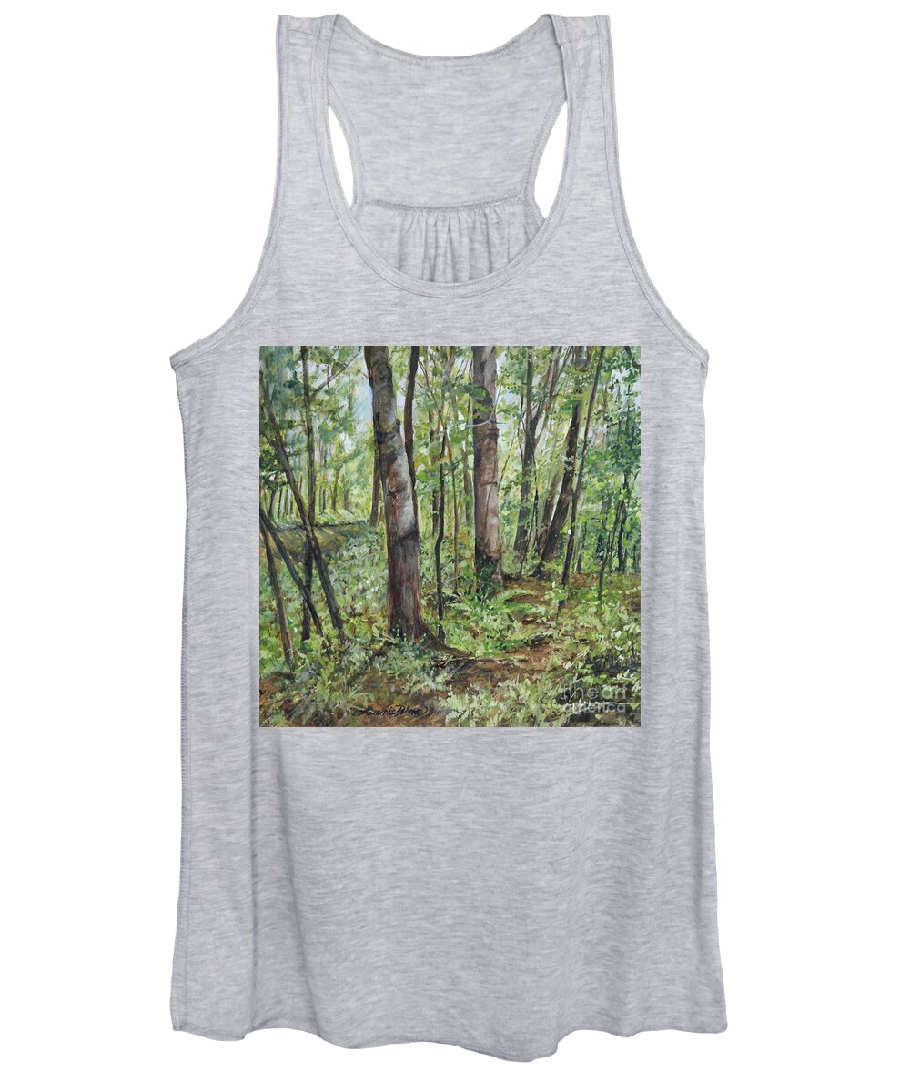 Landscape Women's Tank Top featuring the painting In the Shaded Forest by Laurie Rohner