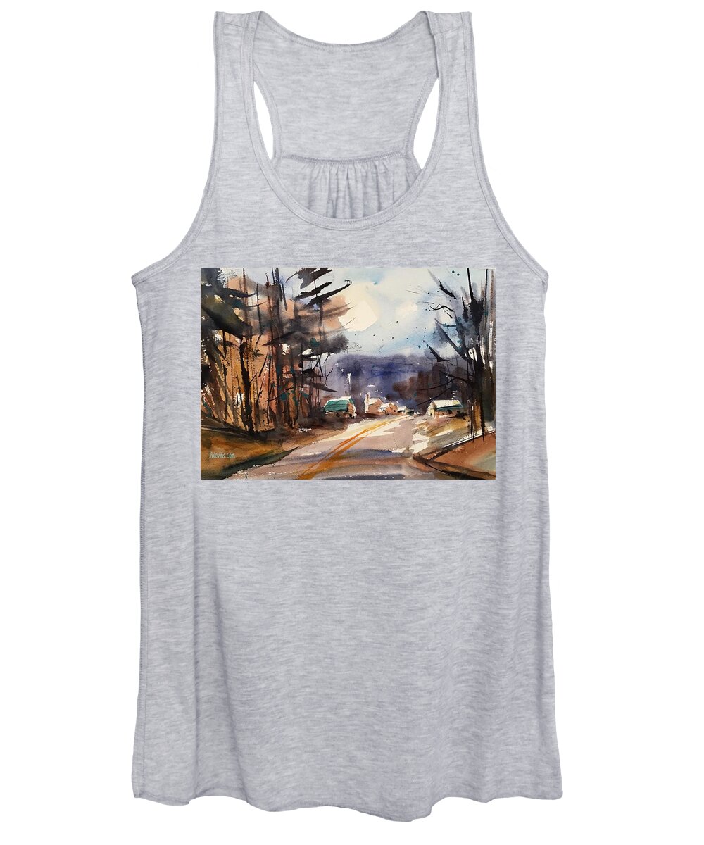 Landscape Women's Tank Top featuring the painting Into the Village by Judith Levins