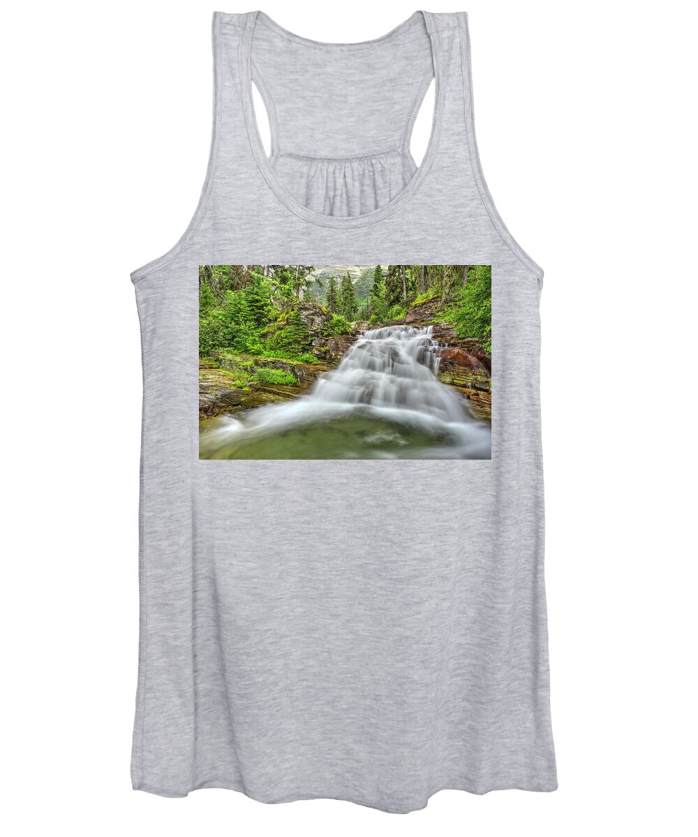 Mountain Waterfall In Glacier National Park Women's Tank Top featuring the photograph Its all so splendid by Carolyn Hall