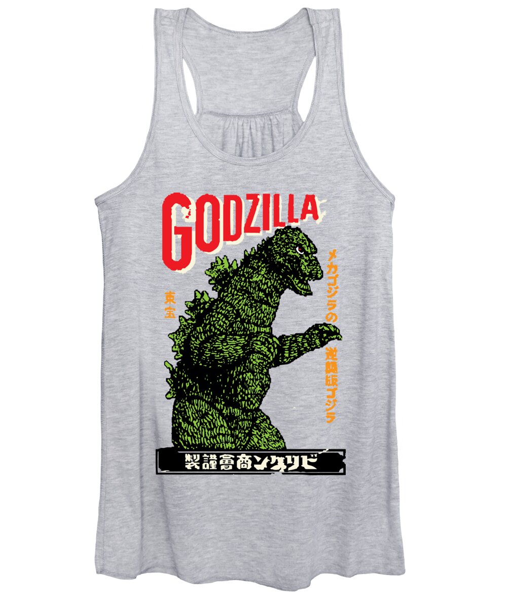 Portrait Women's Tank Top featuring the painting Japanese Godzilla by Gary Grayson