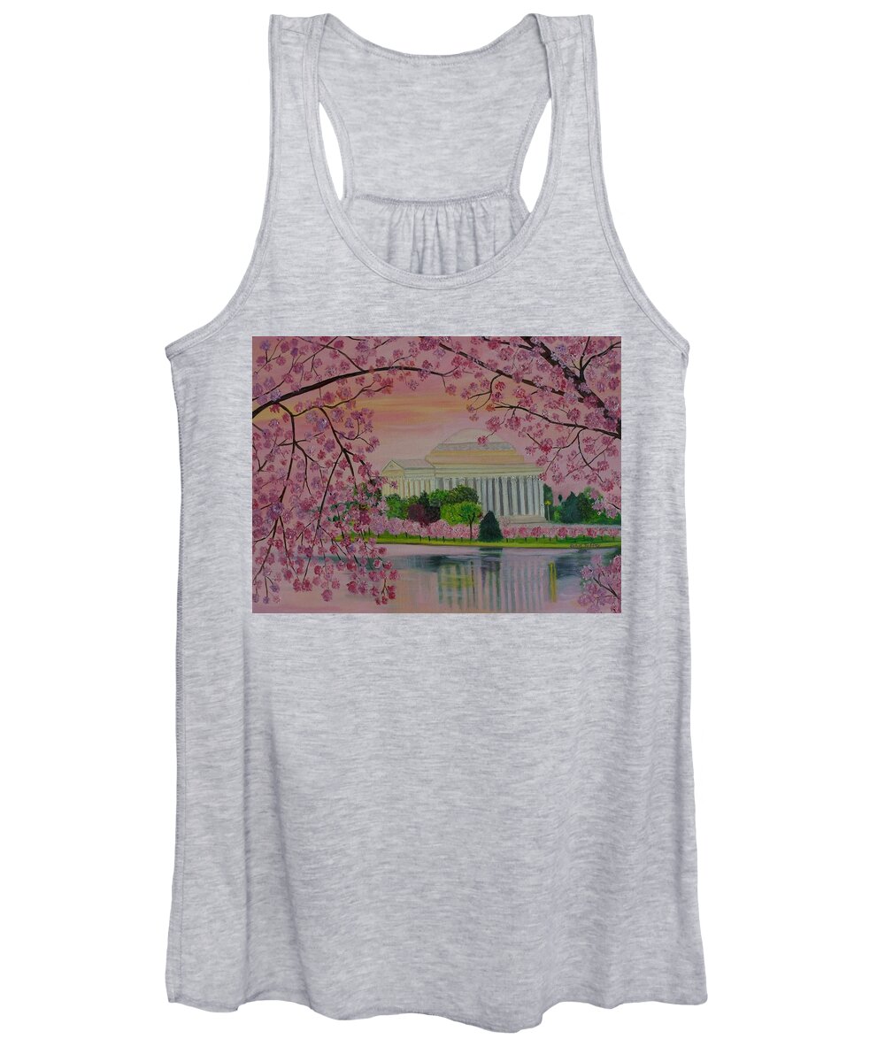 Jefferson Memorial Women's Tank Top featuring the painting Jefferson Memorial Cherry Blossoms by Julie Brugh Riffey