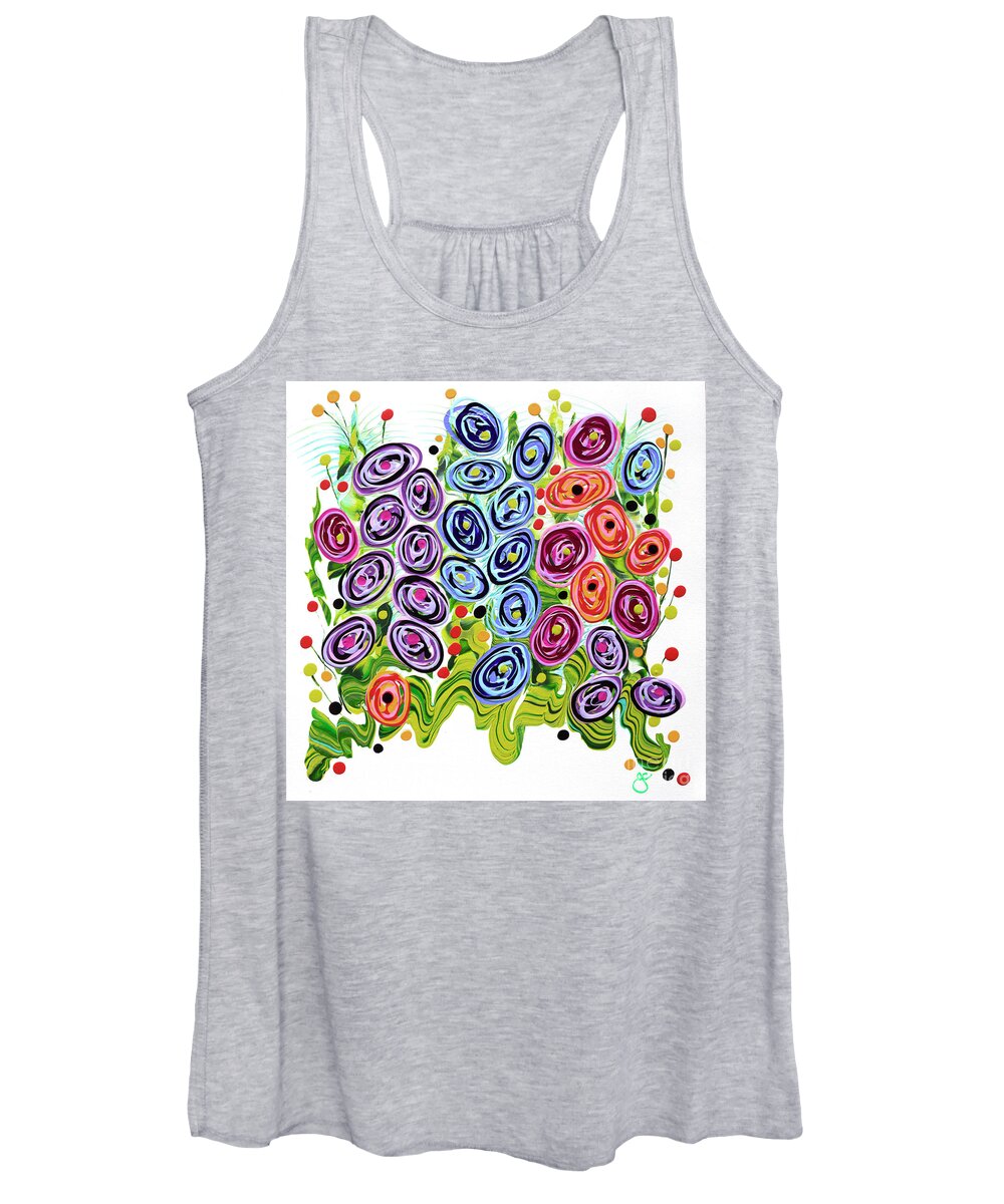 Fluid Acrylic Painting Women's Tank Top featuring the painting Jelly Bean Flowers by Jane Crabtree