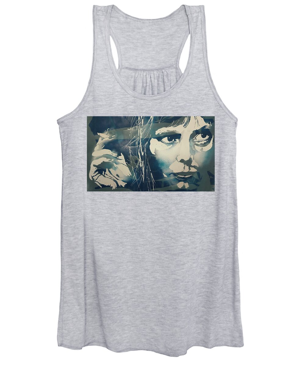 Joni Mitchell Women's Tank Top featuring the painting Joni Mitchell - River by Paul Lovering