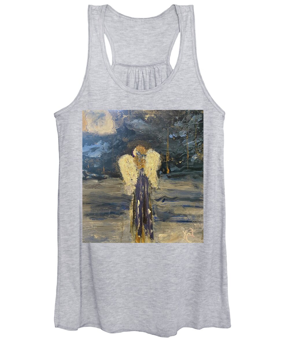 Angel Peace Wondering Women's Tank Top featuring the painting Just Wondering by Kathy Bee