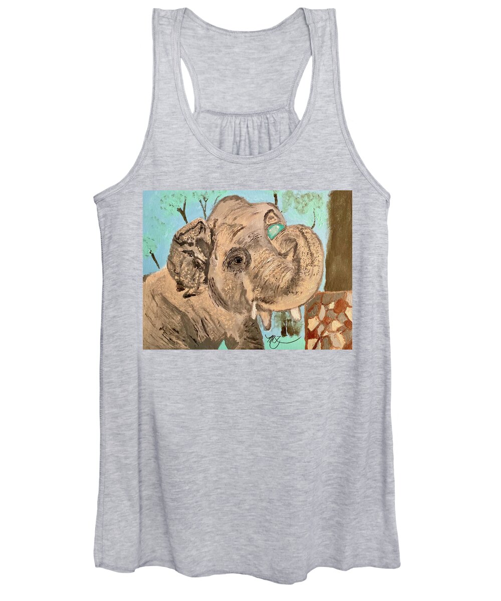Kaavan Women's Tank Top featuring the painting Kaavan World's Loneliest Elephant Rescued By Cher by Melody Fowler